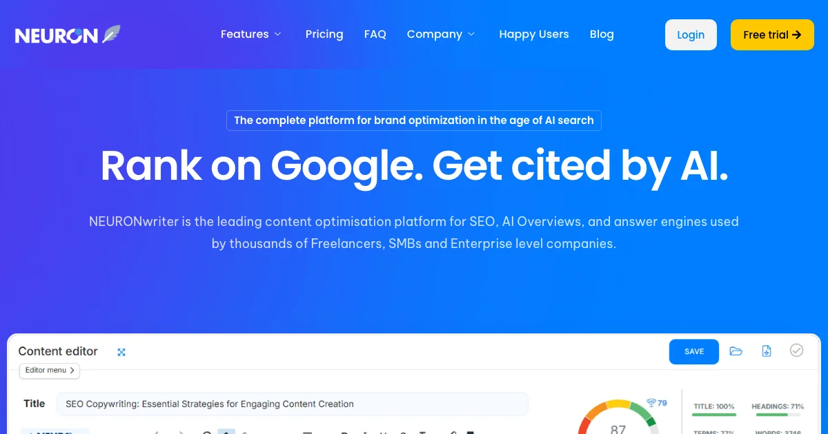 NEURONwriter - AI Affiliate Program Screenshot