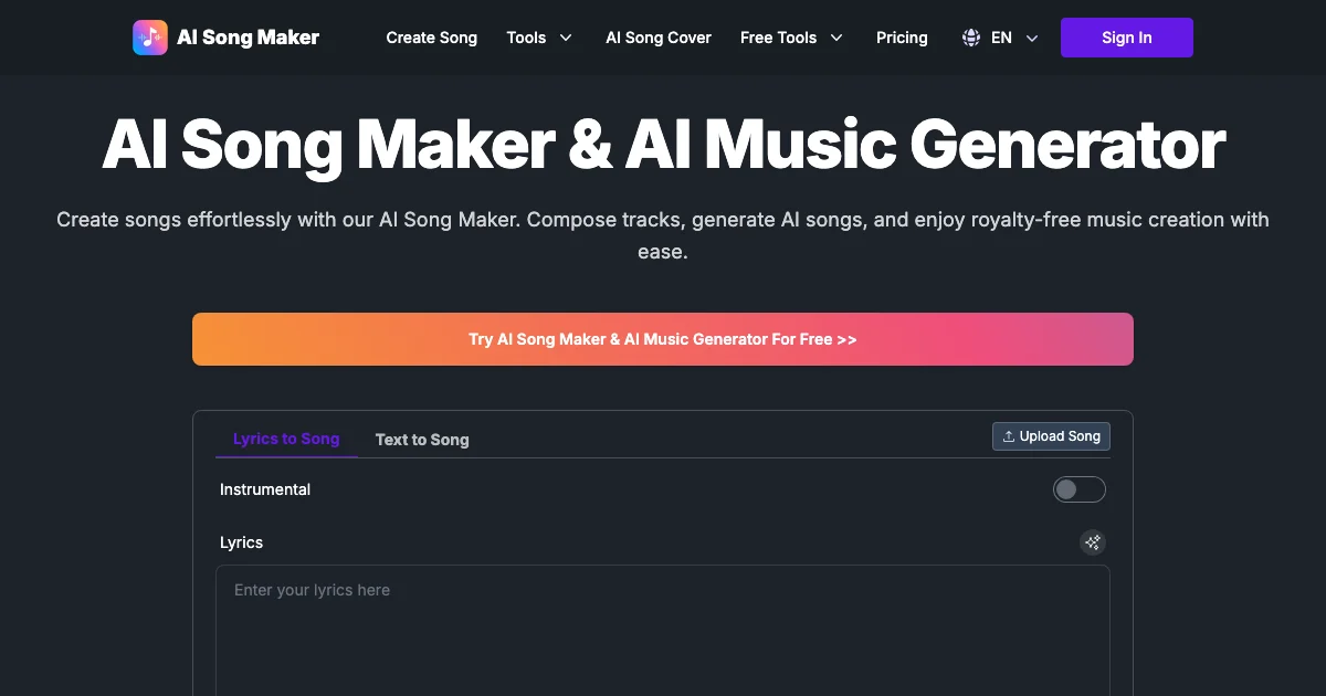 AI Song Maker - AI Affiliate Program Screenshot