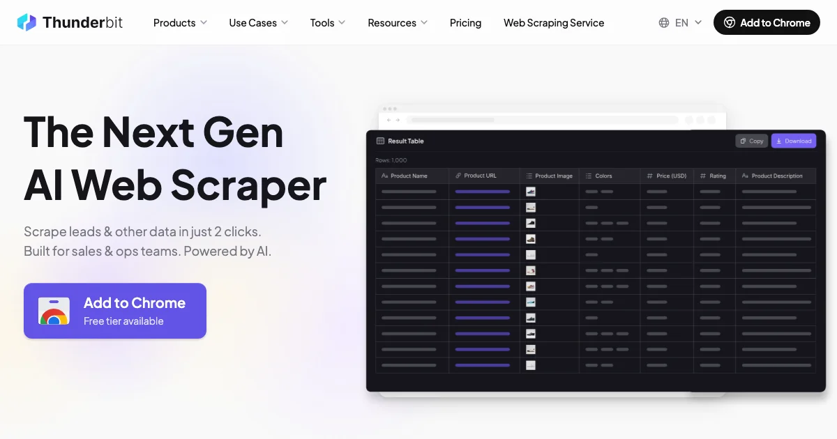 Thunderbit - AI Affiliate Program Screenshot