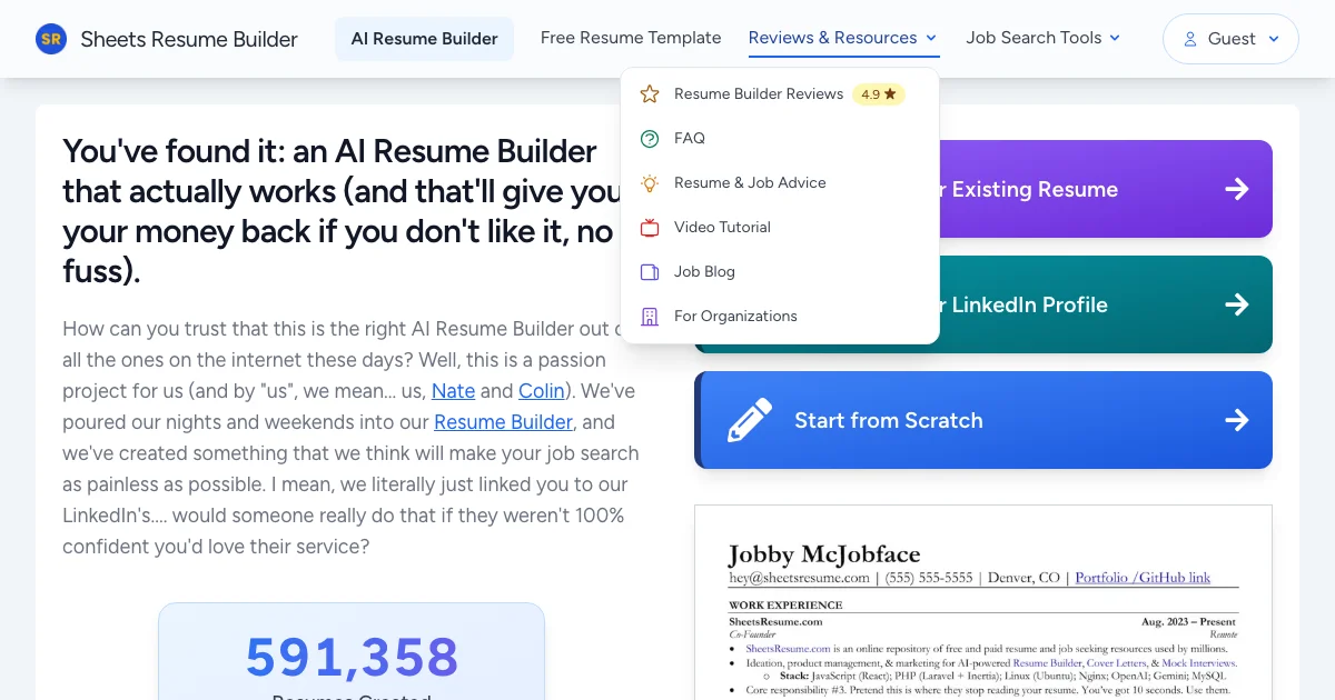 Sheets Resume - AI Affiliate Program Screenshot