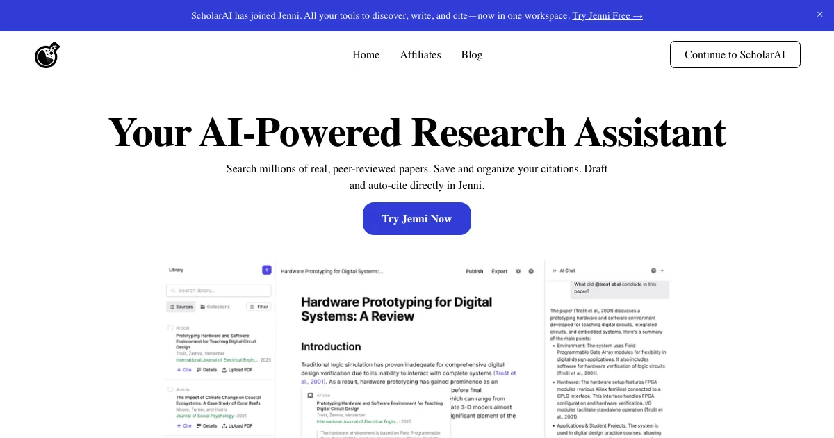 View ScholarAI's affiliate program details and commission rates ScholarAI - AI Affiliate Program Screenshot