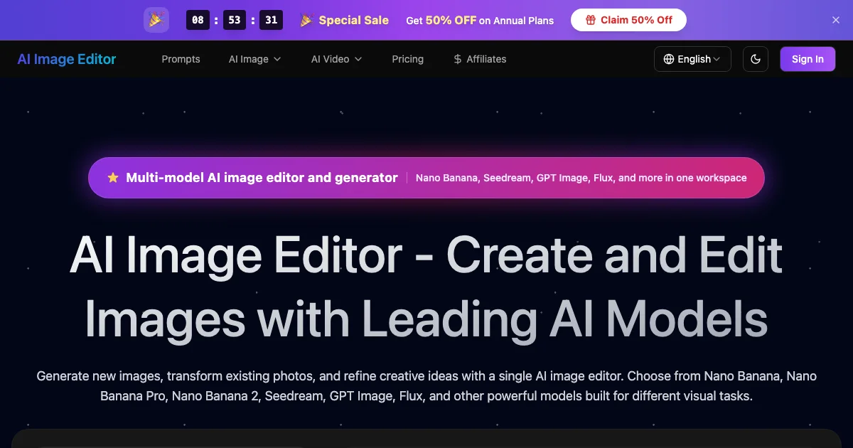 View AI Image Editor's affiliate program details and commission rates AI Image Editor - AI Affiliate Program Screenshot
