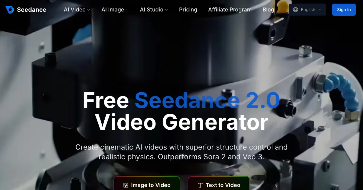 View Seedance's affiliate program details and commission rates Seedance - AI Affiliate Program Screenshot