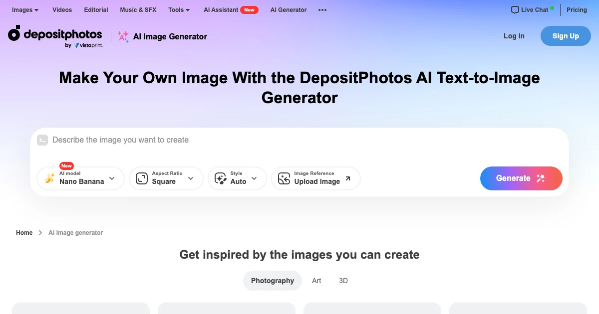 Depositphotos AI Image Generator - AI Affiliate Program Screenshot
